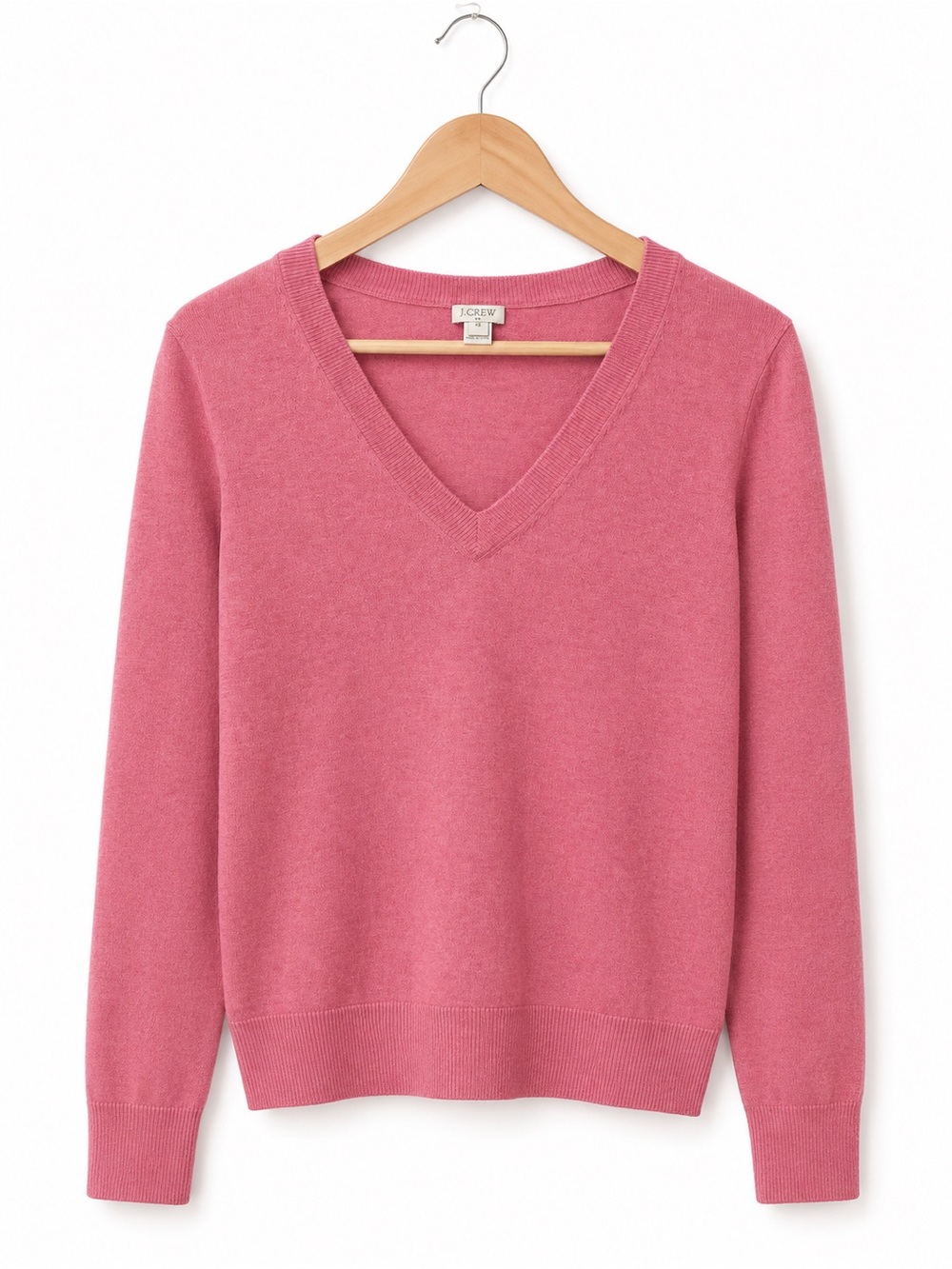 J.Crew Pink 100% Cotton V-Neck Sweater XS Lightweight Preppy Pullover